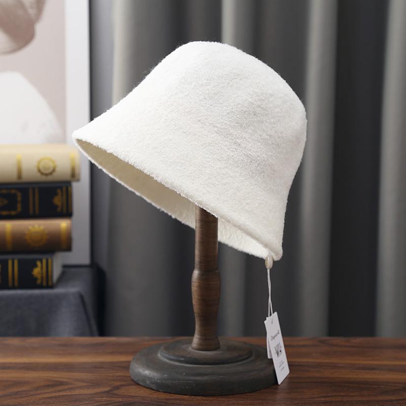 

Маленькое лицо складная шерстяная рыбацкая шляпа детская осенне-зимняя однотонная с короткими полями шляпа-ведро модная шляпа-котелок Adult (56-58cm) белый