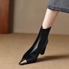 Fashion 2025 NEW Autumn Women Boots Split Leather Square Heel Women Shoes Pointed Toe High Heel Mid-calf Modern Boots