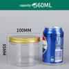 100-Opening Transparent PET Plastic Jar with Aluminum Lid for Kitchen Spices, Nuts, and Snacks