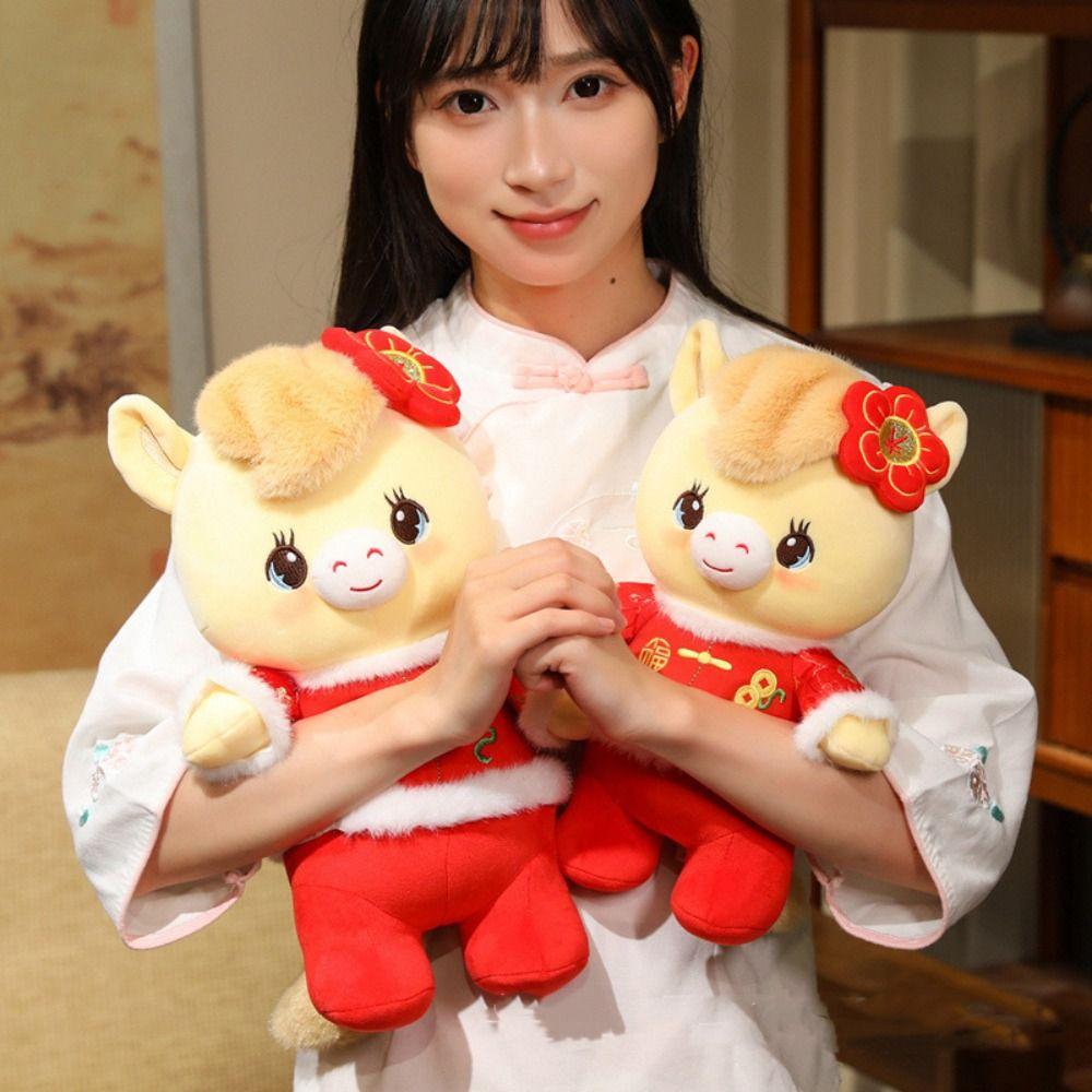Süße Pony-Stoffpuppe Rotes Neujahrsmaskottchen Traditionelles Glücks-Pony-Spielzeug Frühlingsfest