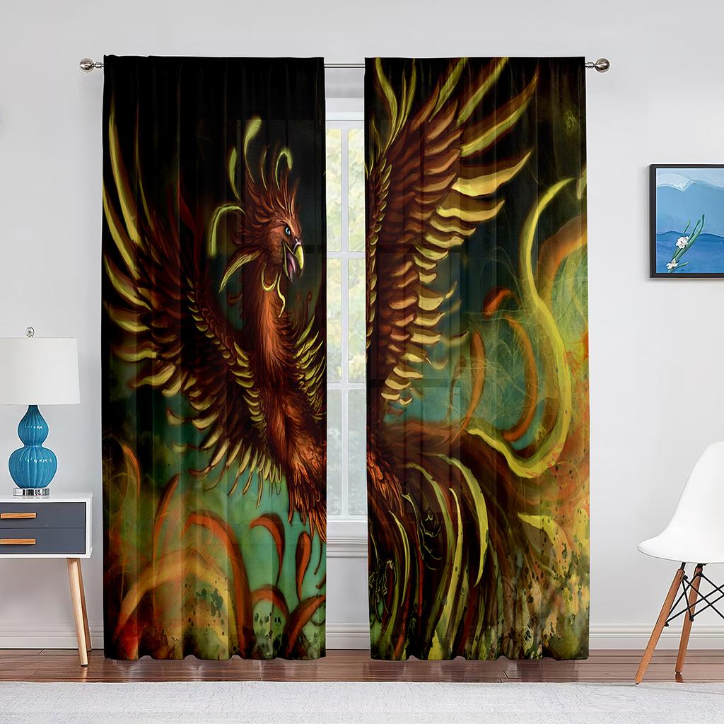 Pasăre Flacără Phoenix Zburătoare Animal Psihedelic Perdele Tulle pentru Decor Living Perdea Voal Transparentă pentru Dormitor Jaluzele Fereastră