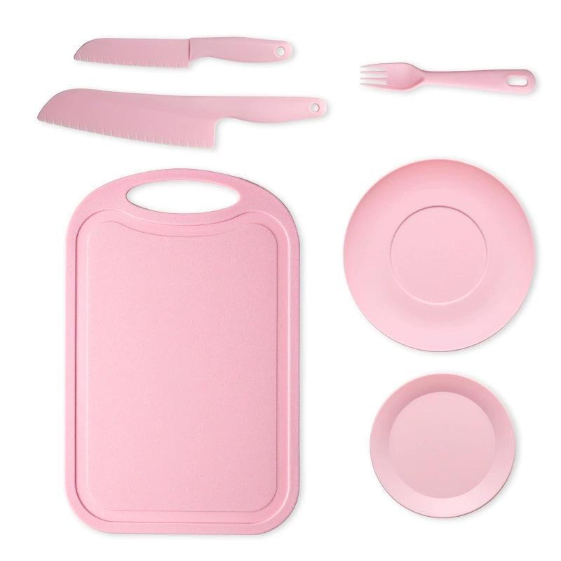 Available Kindergarten Plastic Kitchen & Fruit Knife Set for Kids - Includes Baby Fork & Vegetable Cutting Tools.