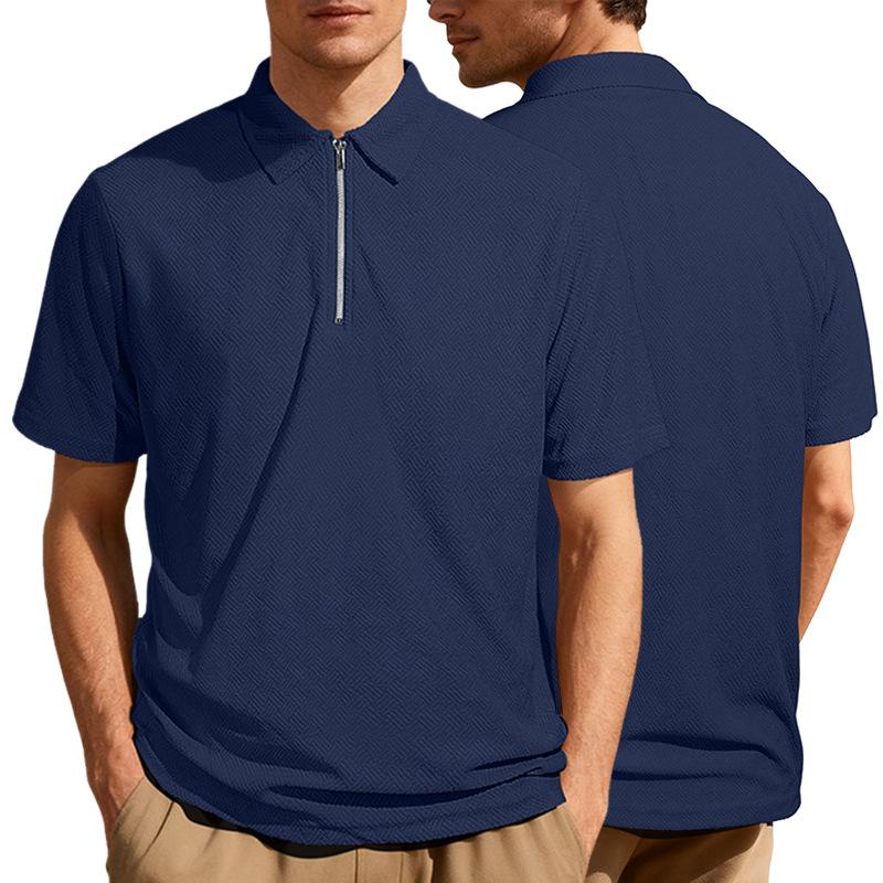 European and American men s summer new casual loose towel jacquard cloth zipper placket short-sleeved Polo shirt S