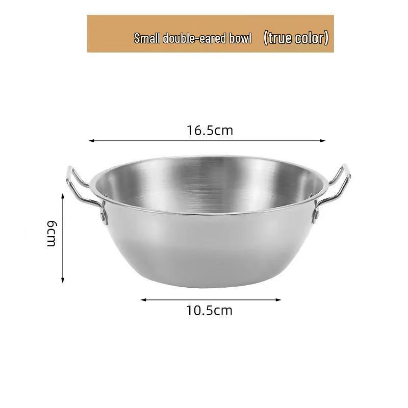 Juego de Cuenco para Vino de Arroz y Plato para Aperitivos de Acero Inoxidable con Doble Asa Estilo Coreano