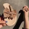 New Summer Clip-on Bow-knot Flicker-drill Sandals Women's Flip-flops Open Toe Flat Sandals Outdoor Slippers