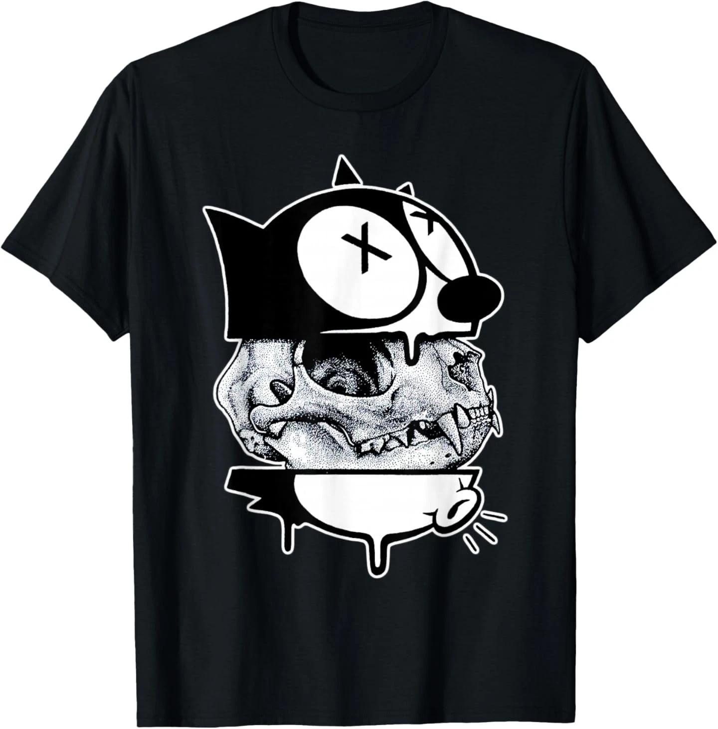 Felix Cat x Skull x Cat Skull Blackwork T- Shirt 4XL