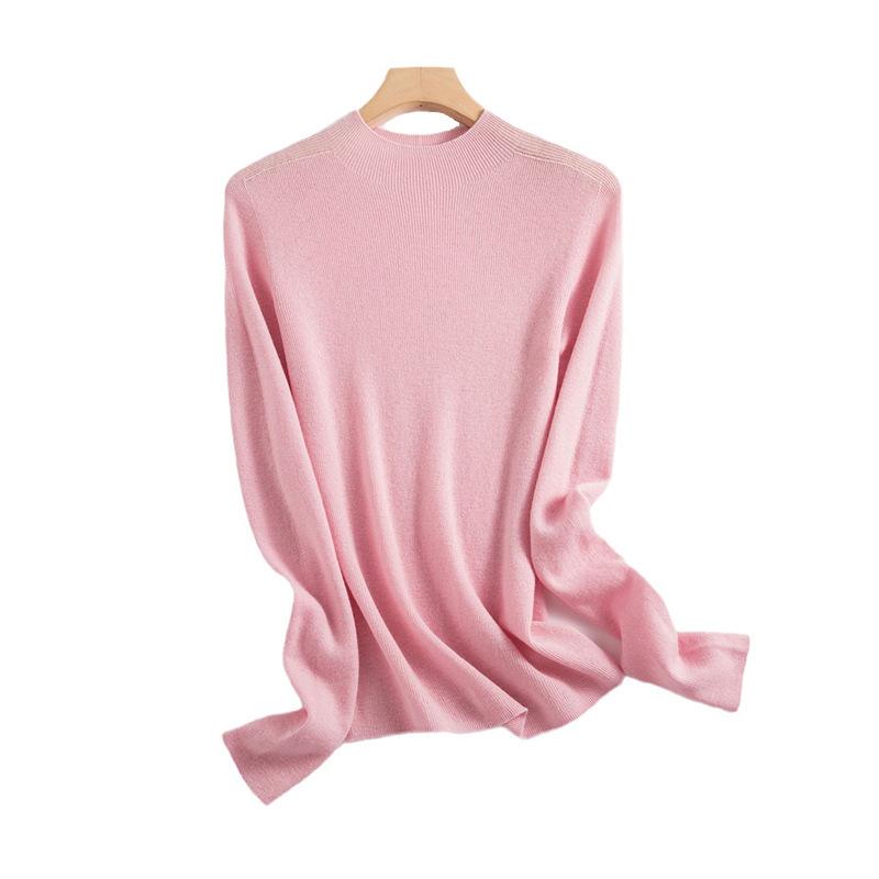 Seamless 0 wool sweater Thin extended semi-turtleneck slim-fit bottoming knitted sweater women's long-sleeved inner sweater