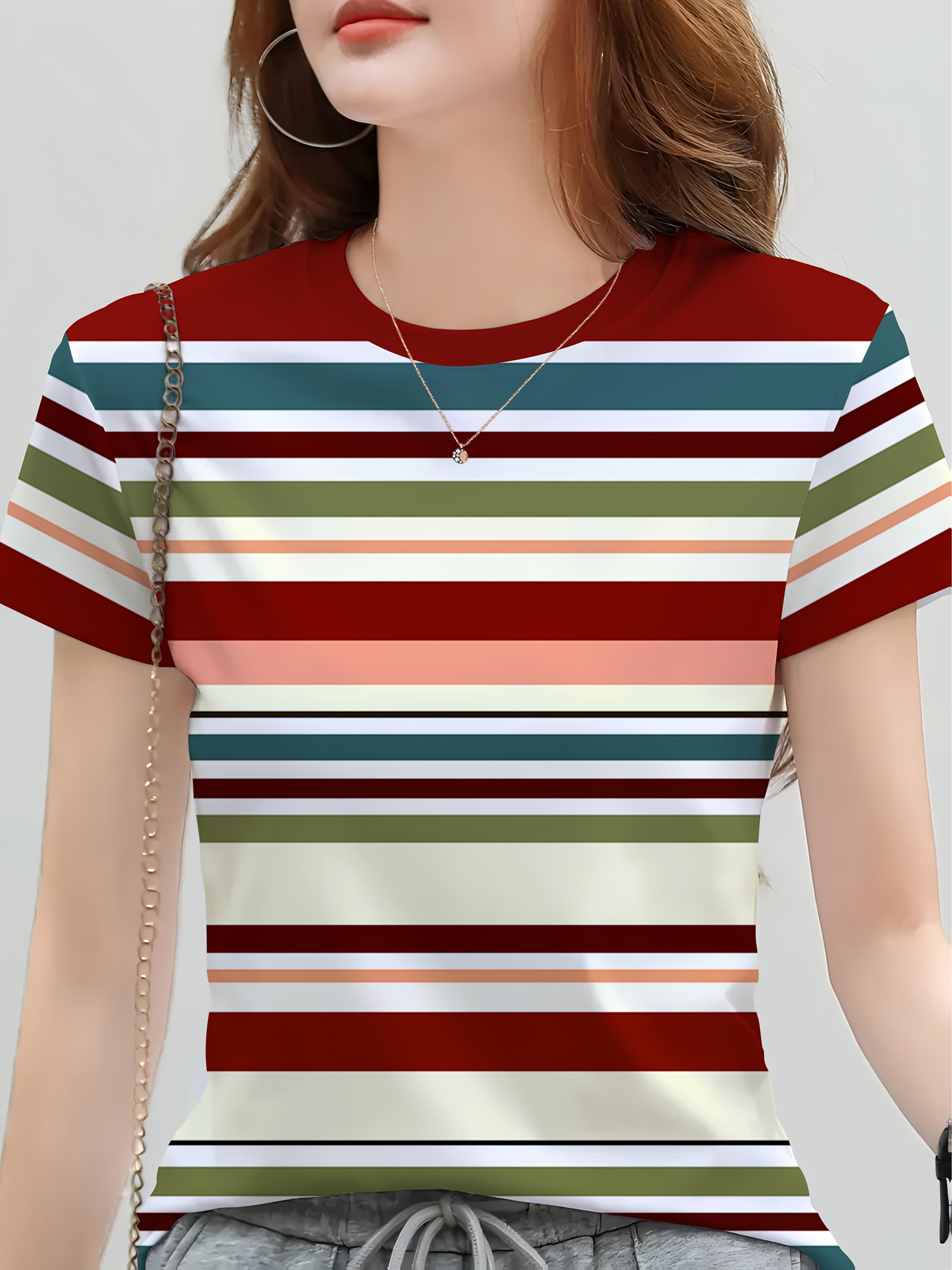 Fashionable and exquisite round neck striped T-shirt, casual, comfortable and classic striped style XXS