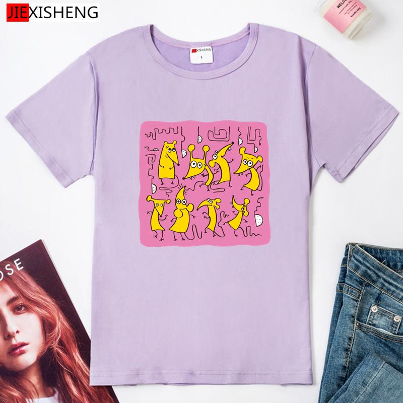 Kawaii Cartoons Graphic Print Women T-Shirts Plus Size 5 Colors Choose Short Sleeve O-Neck Tops Tees