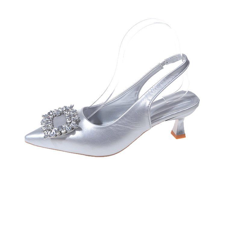 French Xiaoxiangfeng High-heeled Bag Head Sandals Women's Shoes 2025 New Early Spring Rhinestone Pointed Fashion Shoes