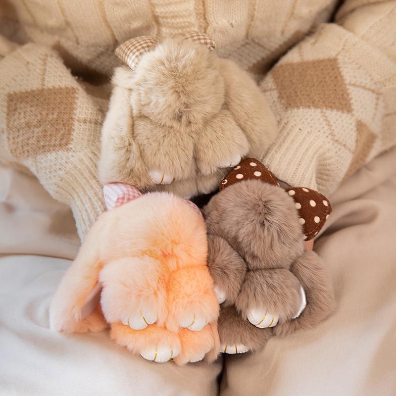 Mini králičí klíčenka králičí kožešinová bambulka klíčenky dámské tašky ozdobný přívěsek klíče od auta doplňky plyšové hračky pro miminka Peluche