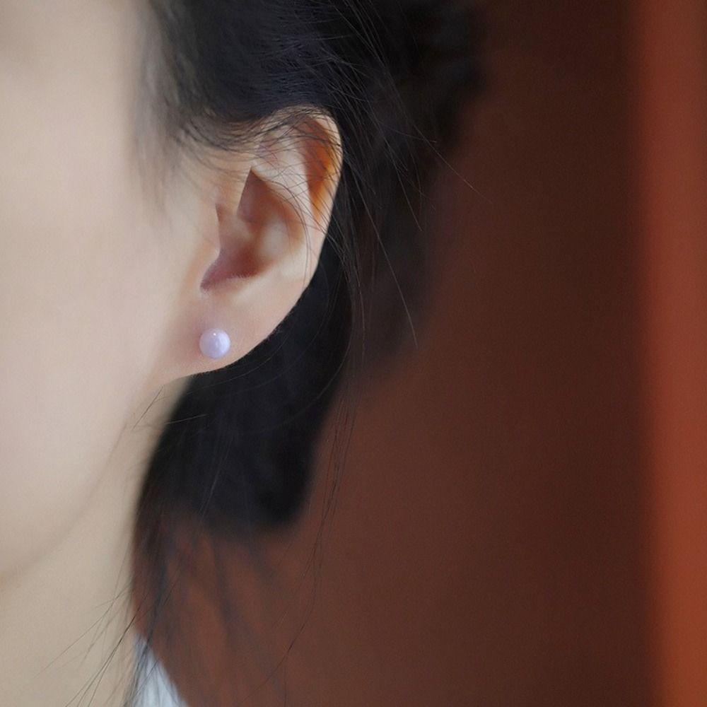Ceramics Beanie Stud Earring Fashion Design Round Bead Earrings Cream Color Bead Earring  Lady