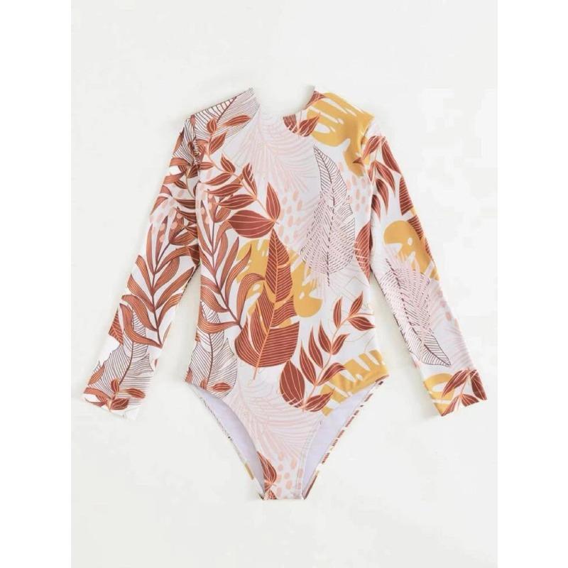 [New Fashion Printed Swimsuit Women] Long Sleeve Jumpsuit Back Cross European and American Hot Sale