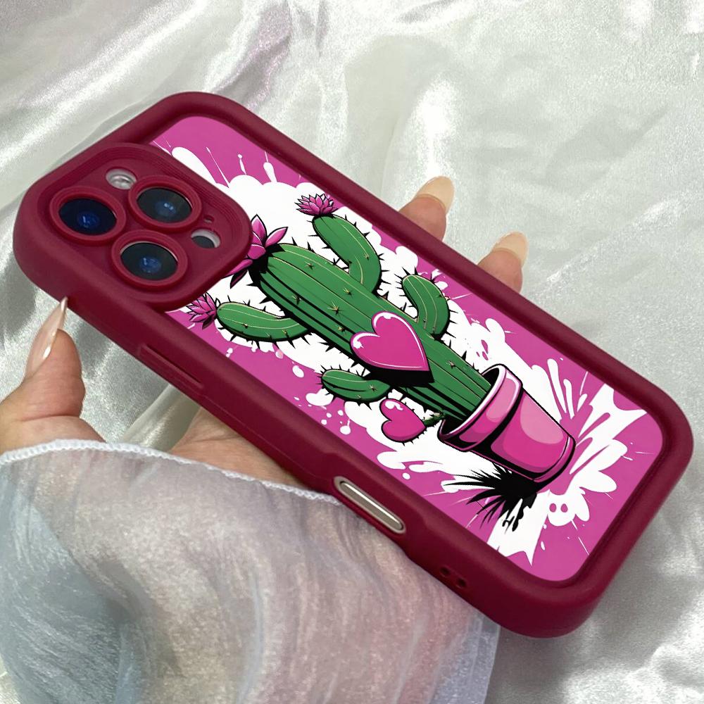 JT402 Pink Blooming Cactus Art for iPhone 17 16 15 14 13 12 Pro Max Samsung S26 S25 Ultra A17 A07 A56 A16 Xiaomi 15T 13T Redmi 15c 14C Soft Case