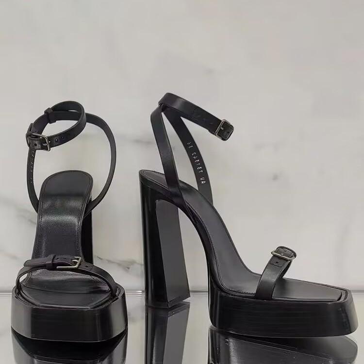 

2025 summer new Park Tingying same waterproof table high heels women s word with thick heel rhinestones sexy high heeled sandals 39 чёрный