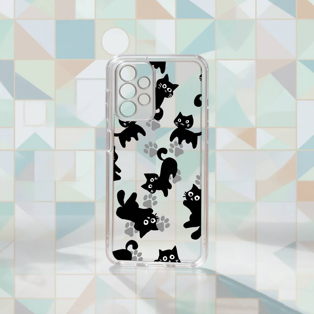 Cute kitten P-pattern patchwork  Phone Case Transparent Silicone Soft For Samsung S25,S24,S21,S22,S23,S30,Ultra,S20,Plus,Fe