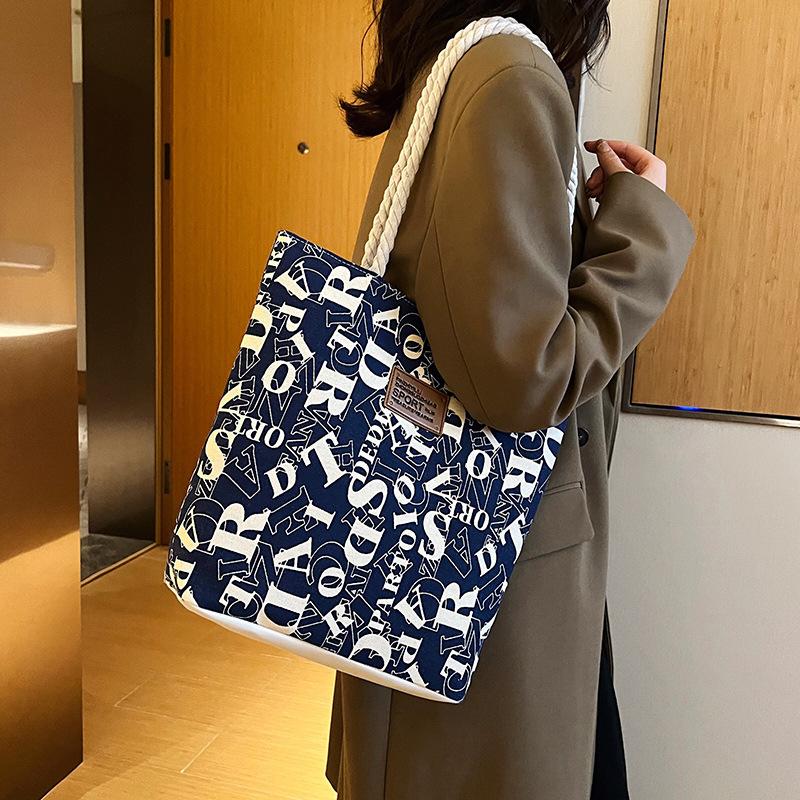 Canvas Bucket Tote Bag for Women, Large Capacity Casual Shoulder Handbag, Street Style Daily Commute Purse KTB