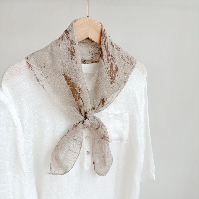 Retro Small Plaid Linen Square Scarf Literary And Versatile Women'S Summer Neck Protection Small Silk Scarf Scarf Accessories