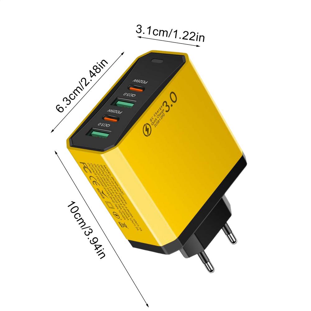 

European Charger 2USB2PD European Plug Multiple Interfaces 4 In 1 Fast Phone Charger QC3.0 For Backpacking Hotel Stays Study жовтий