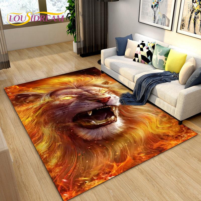 3D Beast Lion Cartoon Animal Area Rug Carpet for Living Room Bedroom Playroom Sofa decor home Non-slip rug Floor Mat Soft