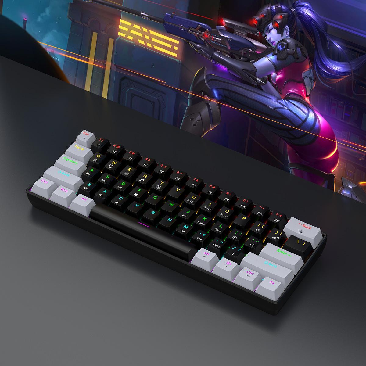 

Дротова RGB 61-клавішна міні-ігрова клавіатура - Компактна, Механічне відчуття для офісного та портативного використання Black Gray Mechanical Version