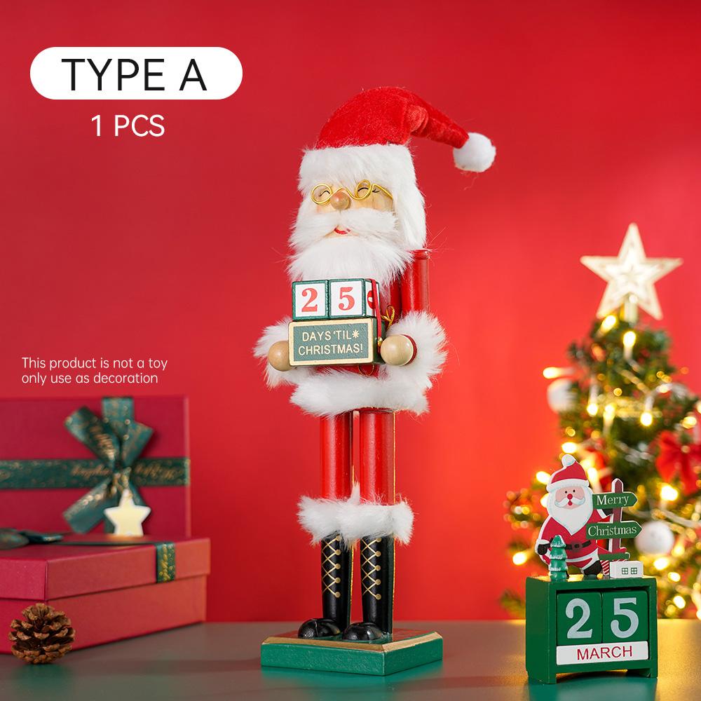 38CM Wooden Nutcracker Soldier Puppet Christmas Decoration Santa Claus Statue Desktop Ornament Navidad New Year Home Decoration