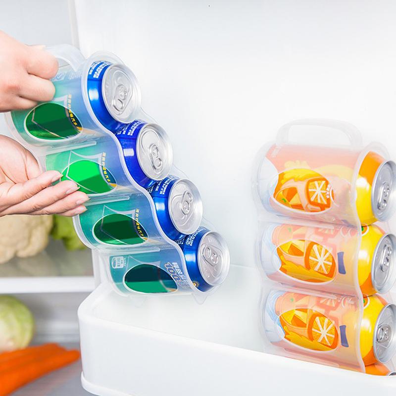 Transparent Refrigerator Can Organizer 4 Grids Beverage Storage Box with Handle Beer Soda Can Rack Stackable Fridge Storage