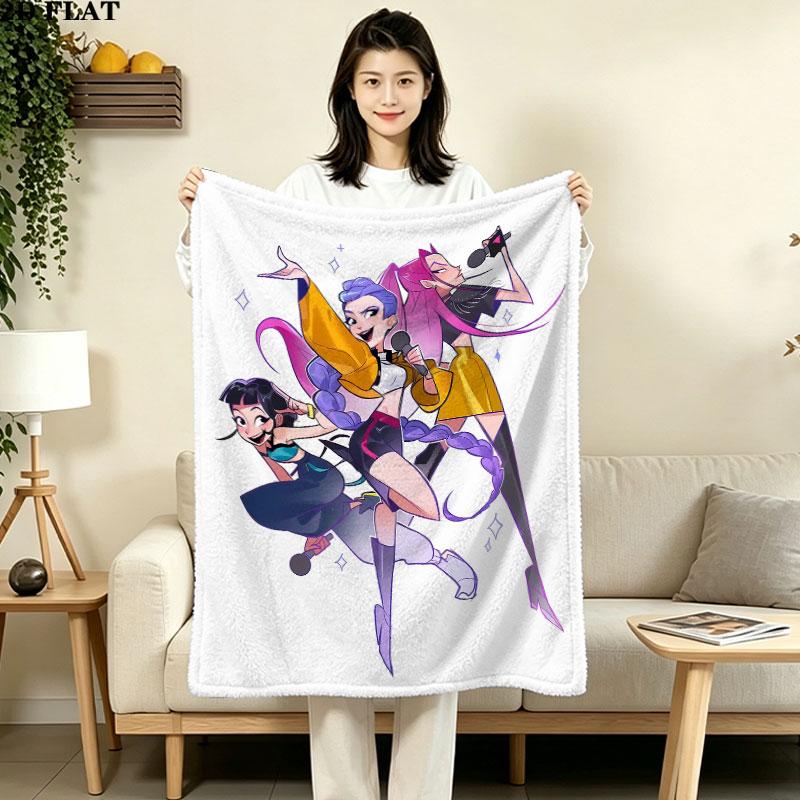 1PC Kpop Demon Hunters Patterned Flannel Blanket Suitable For All Seasons For Home Decor Warmth And Comfort Gifts Holiday Present