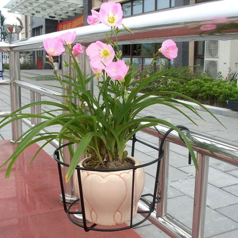 Balcony Flower Pot Hanging Flower Rack Railing, Wall Mounted Iron Frame, Green Ivy  Potted Plant Flower Circular Storage Rack