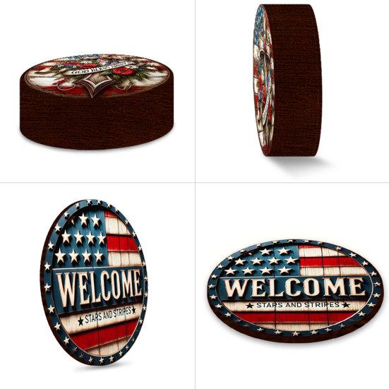 Patriotic Wooden Coasters, Vintage American Theme Coasters with Heat Resistant & Non-Slip Design, 10cm Round Universal Size for Holiday Decor