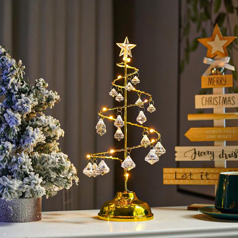 New LED Crystal Diamond Christmas Tree Star Night Light Ornament Lamp