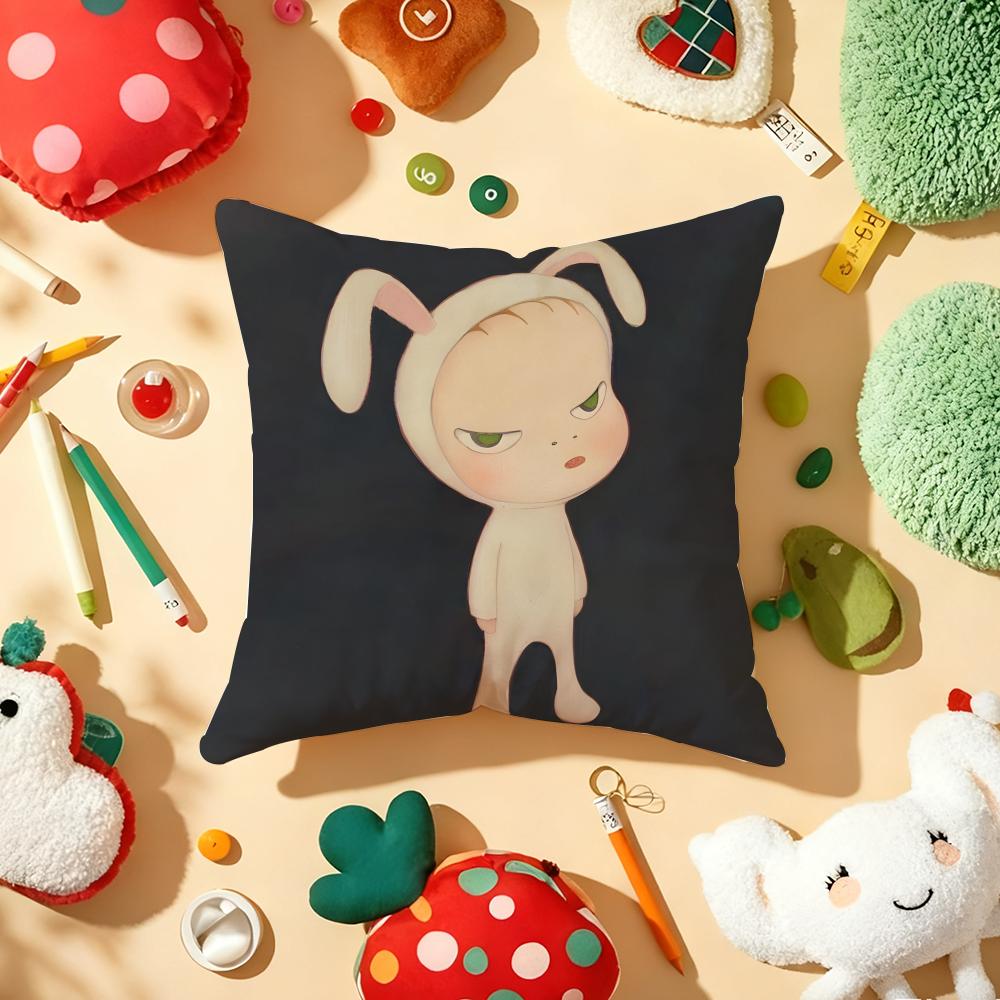 Yoshitomo NNaraS Anime Cushion Cover Plush Fabric Soft DoubleSided Printed Sofa Warm Winter Home Gift Pillow Cover