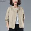 Womens Casual Solid Color Zipper Long Sleeve Blouse