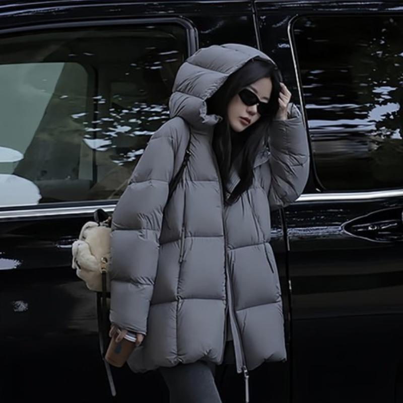 Korean Style Loose Hooded Mid-length Cotton Jacket for Women In Winter