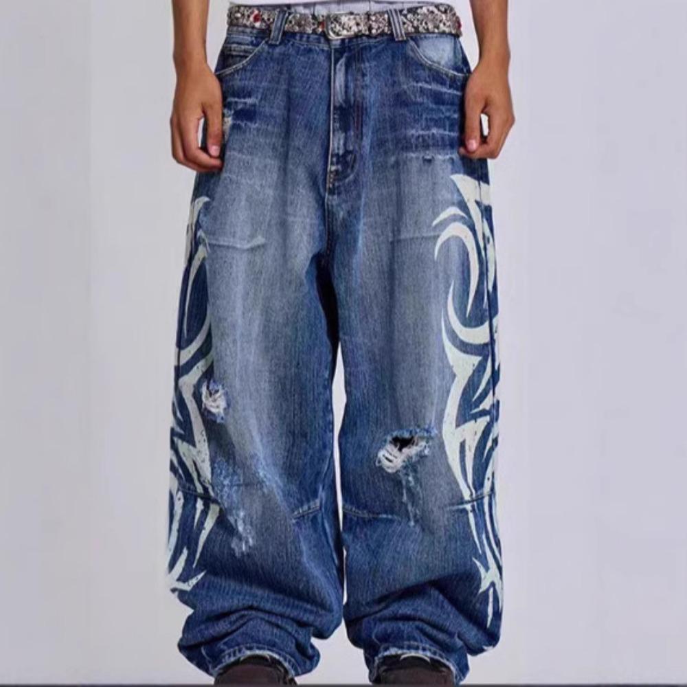 Brand de Modă Transfrontalier Jaded London Blugi Spălați cu Imprimeu Model Retro American Pantaloni cu Picior Larg pentru Fete Sexy