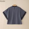 ZANZEA Kvinner Casual Rund Hals Løs Volanger Kort Erm Bluse