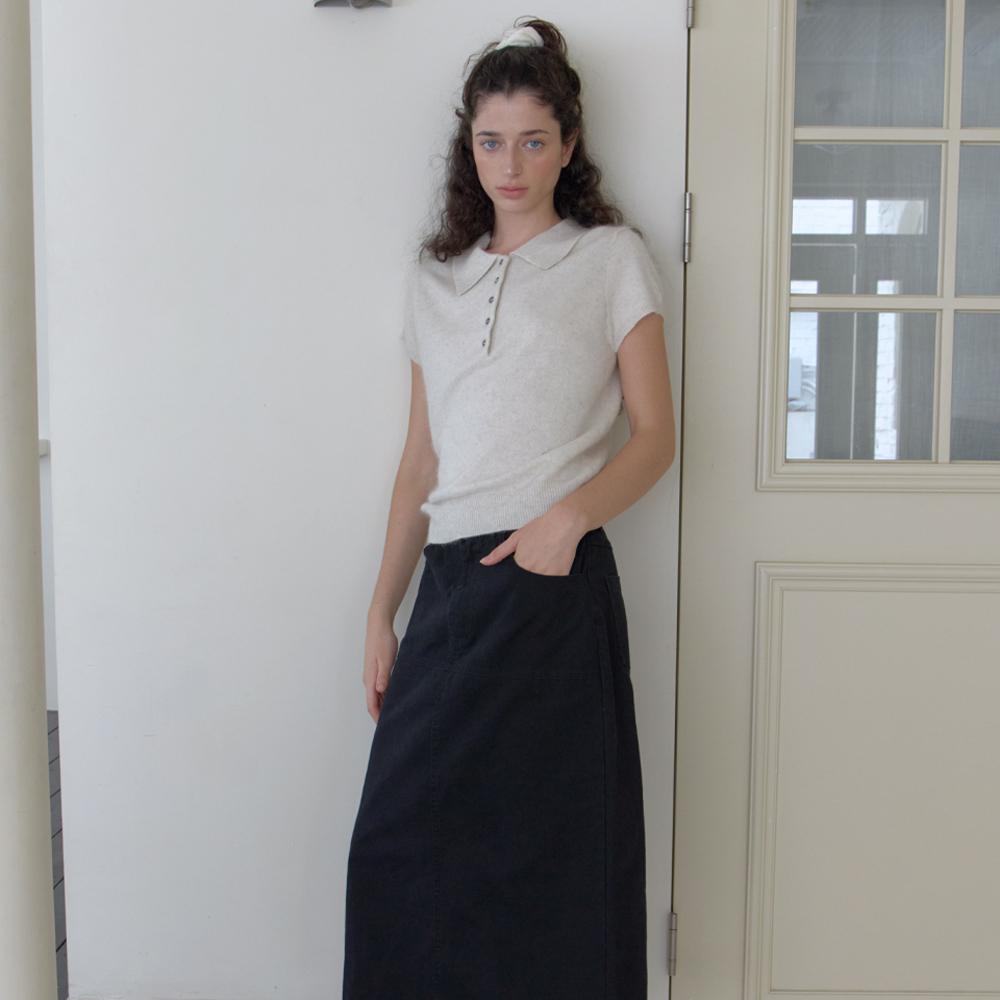 Elssibeui Cotton Midi Black Skirt