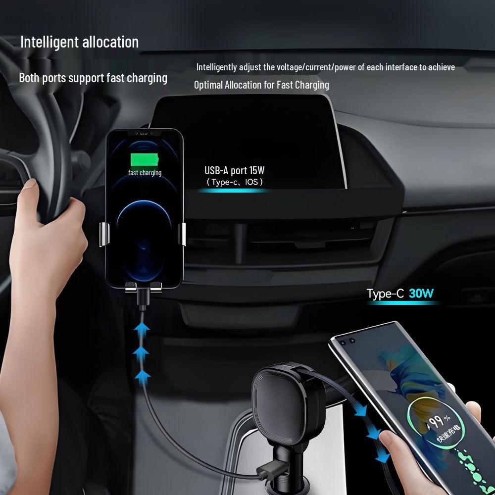 45W Car Charger with Retractable Cable, Fast Charging for Apple, Huawei - Fits Car Cigarette Lighter
