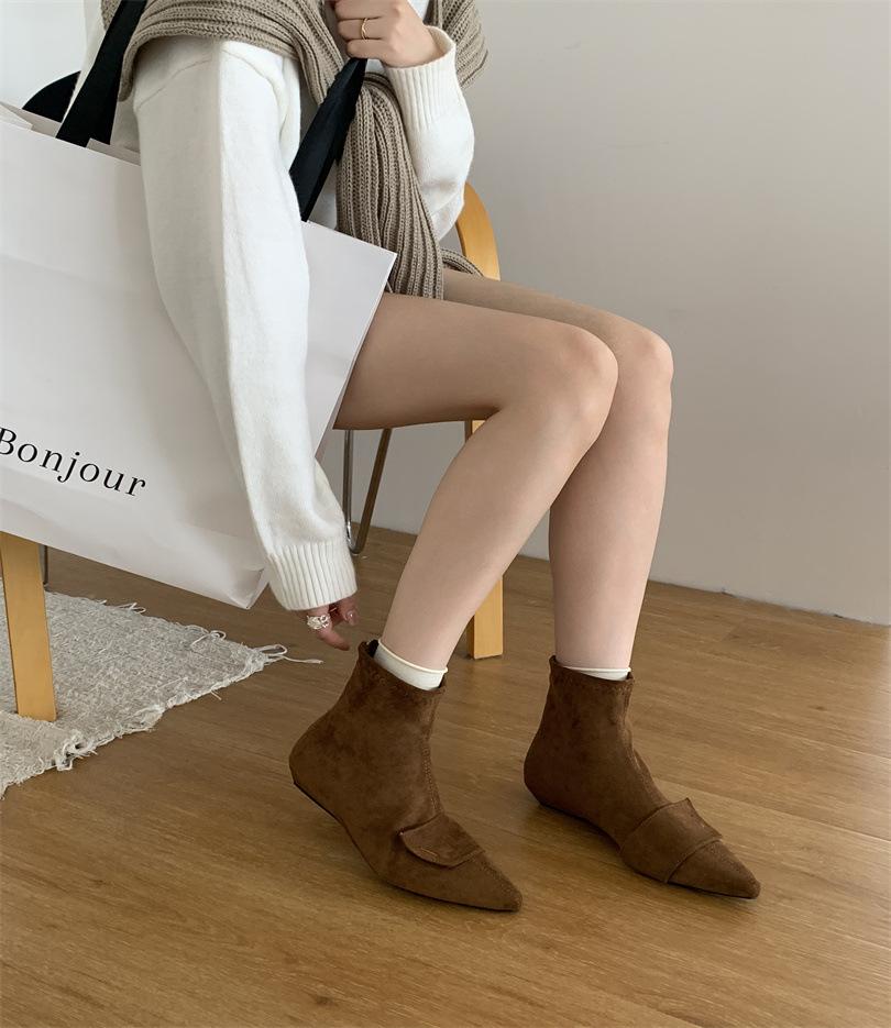 

2025 new autumn and winter French versatile pointed kitten with buckle short boots elastic thin boots Korean version socks boots women 39 светло-коричневого