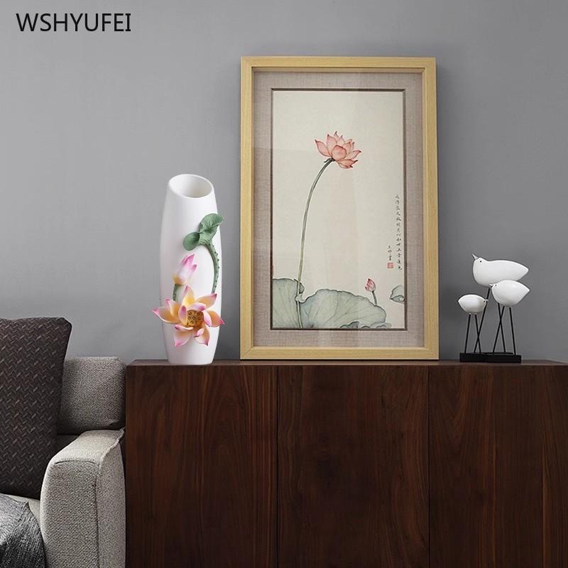 Home Decoration Accessories Ceramic Lotus Vase Desktop Ornaments Living Room Flower Arrangements Buddhist Enshrinement Vases