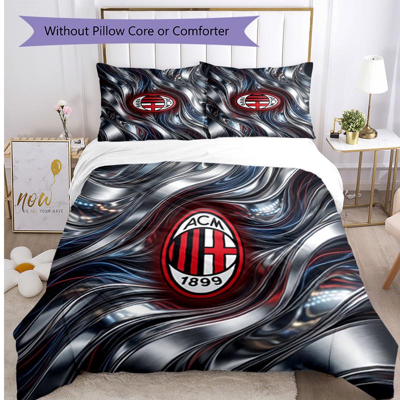 Set Lenzuola Stampa AC Milan 3 Pezzi Morbido Delicato sulla Pelle Lavabile Copripiumino e Federe Set Stagione Unica Camera da Letto