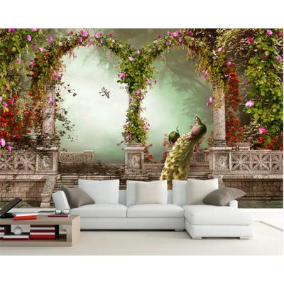 3d Wallpaper Peacock Roman Column Mural Tv Sofa Background Wall Wallpaper Home Decoration Wallpaper