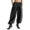 Schwarze Weite Hosen mit Knöchelmanschette Hohe Taille Elastische Taille PU-Lederhosen