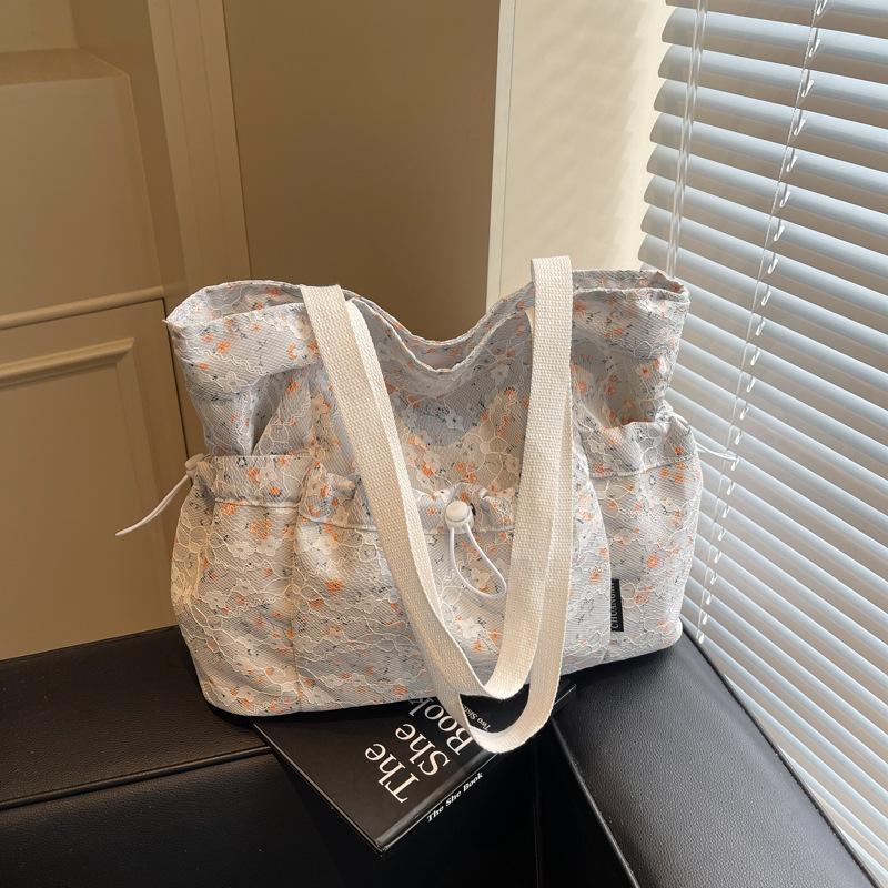 

Нишевый дизайн холщовая сумка женская летняя новая большой вместимости цветочная ручная тканевая сумка литературная сумка-тоут тренд серый