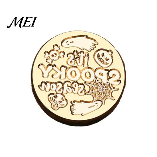 Ghost Wax Stamp Halloween Themed Brass Seal Head, Pumpkin Witch Bat Engraved Creative Gift Packaging Sealing Replacement Head for Envelope Journal