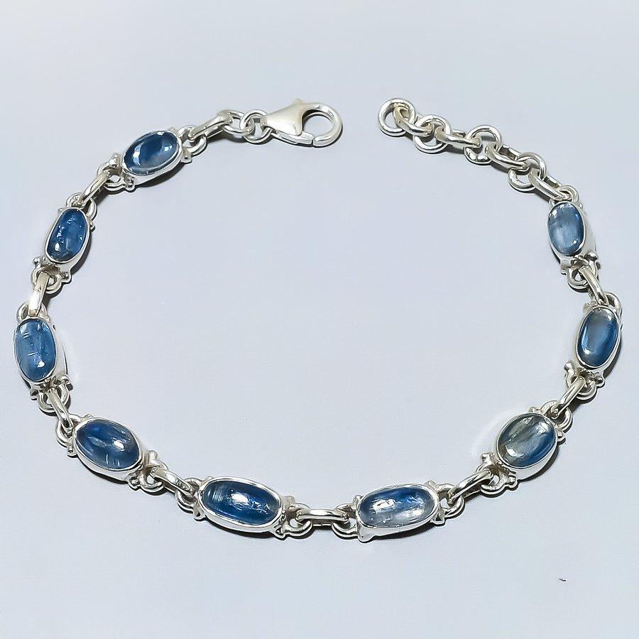 Natürlicher Blauer Kyanit Edelstein 925 Massiv Sterlingsilber Geschenk Armband 7-8" o6H99