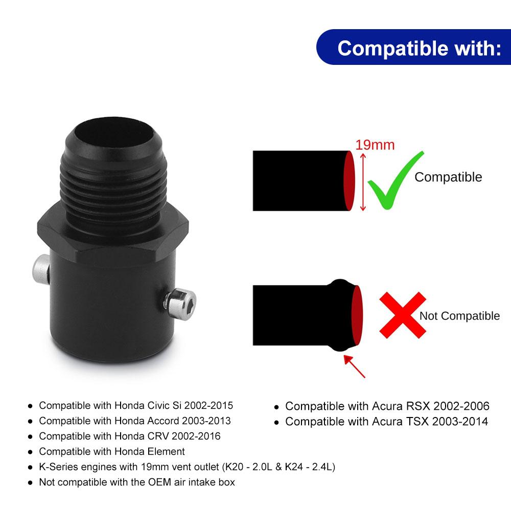 Breather Fitting Adapter 19mm AN10 Valve Cover Vent Outlet K-Swap For Honda Civic Acura Rsx Tsx K20 K24 Aluminium Oil Catch Can