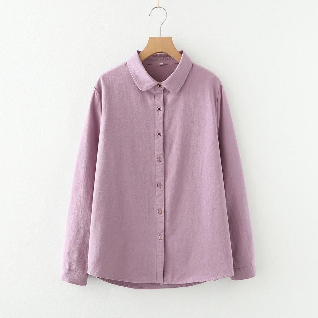 Autumn & Winter Pure Cotton Brushed Doll Collar Women's Solid Color Base Layer Shirt 8380