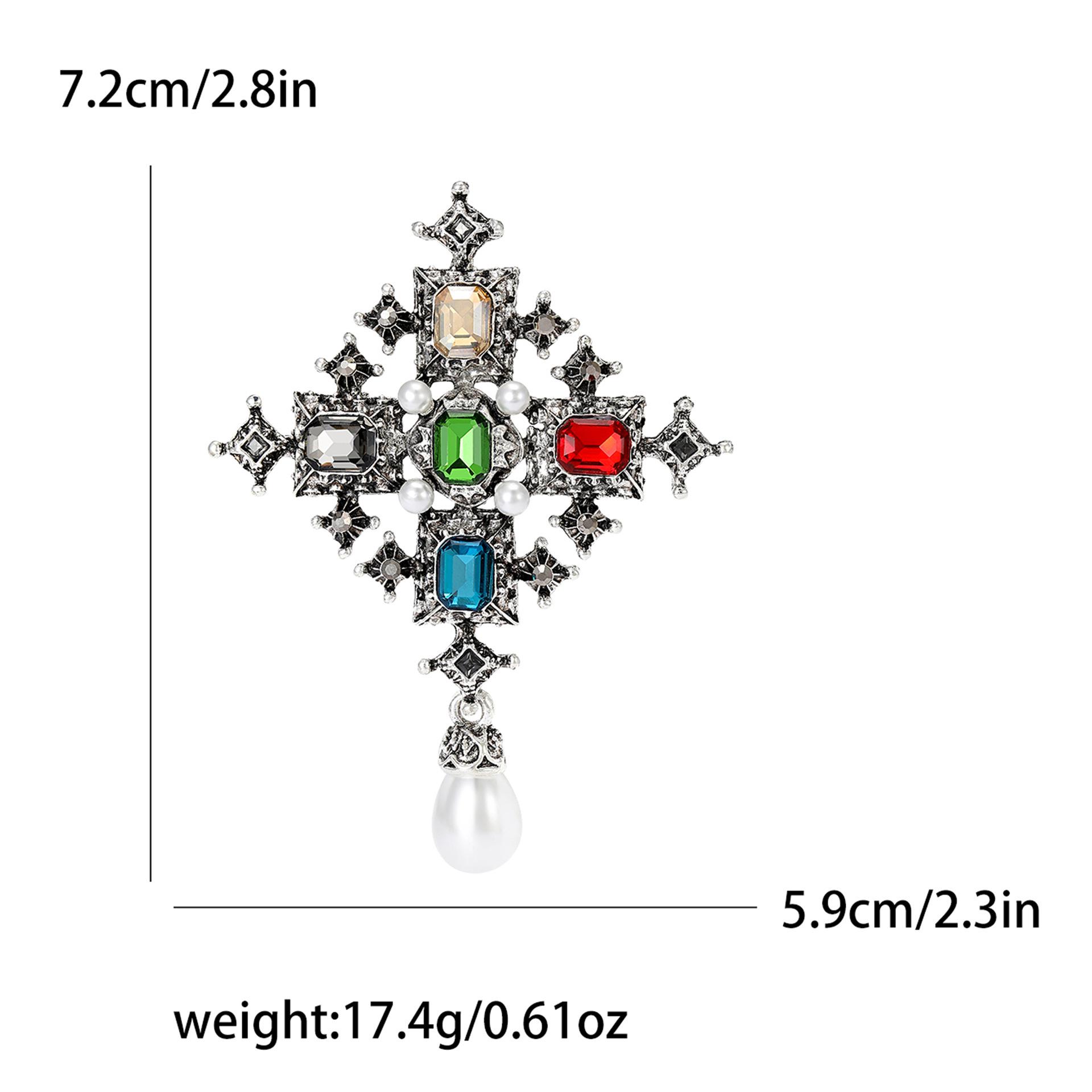 

European & American Baroque Cross Pearl Brooch for Suits & Sweaters