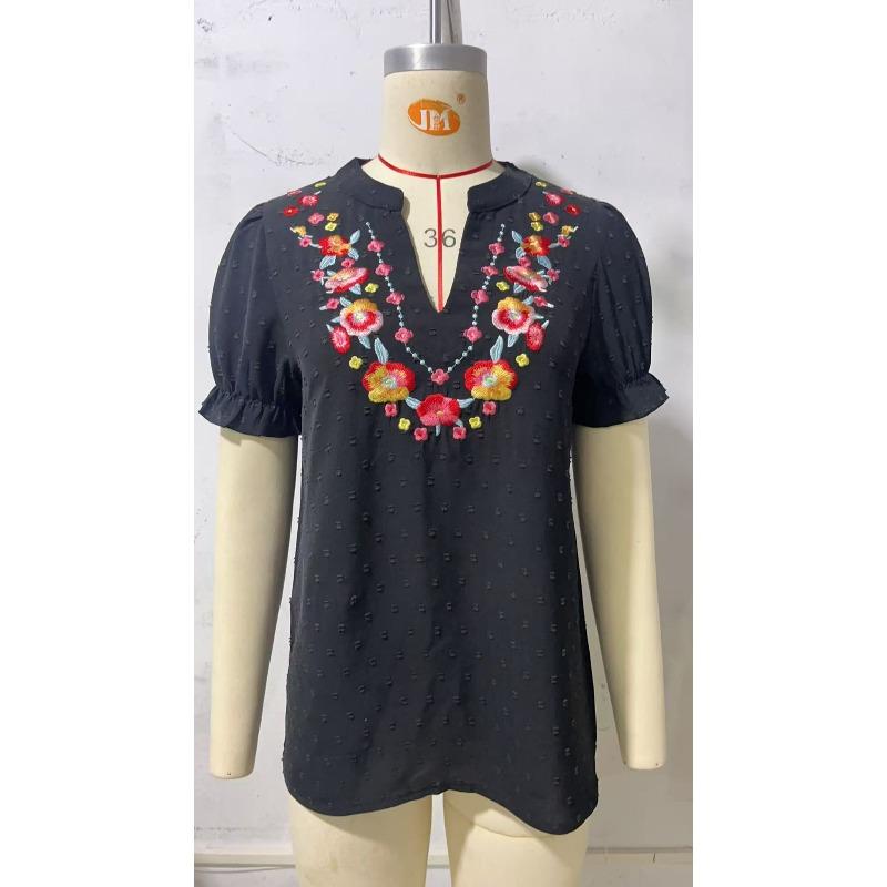 JPNTKY Women's Fashion Casual V-Neck  Short Sleeve Blouses & Shirts